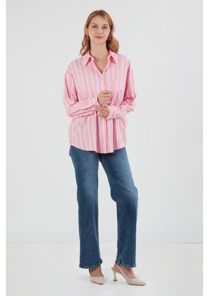 Çizgili Tek Cepli Oversize Gömlek fırsatları