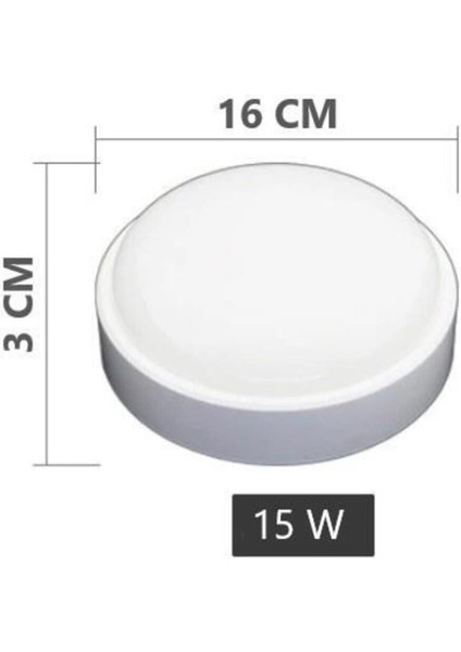 15W Yuvarlak LED Nem Su Geçirmez Banyo Bahçe Modern Tavan Lambası Beyaz Kasa Beyaz Işık 6500K