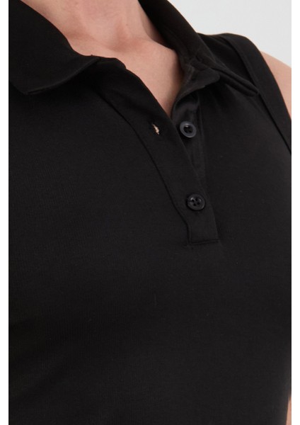 Basic Polo Yaka Yarım Düğmeli Likralı Modal Elbise