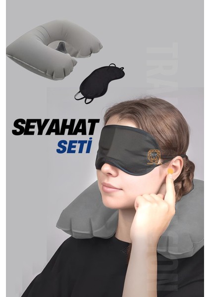 Konforlu yolculuk seti: Boyun ve göz desteği, gri renk, Türkiye menşei