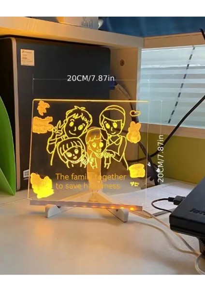 Neon Işıklı 7 Renk Işık Boyama Kalemli LED Resim Panosu Boyama Tahtası Kalemleri 20 x 20