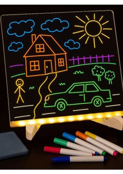 Neon Işıklı 7 Renk Işık Boyama Kalemli LED Resim Panosu Boyama Tahtası Kalemleri 20 x 20