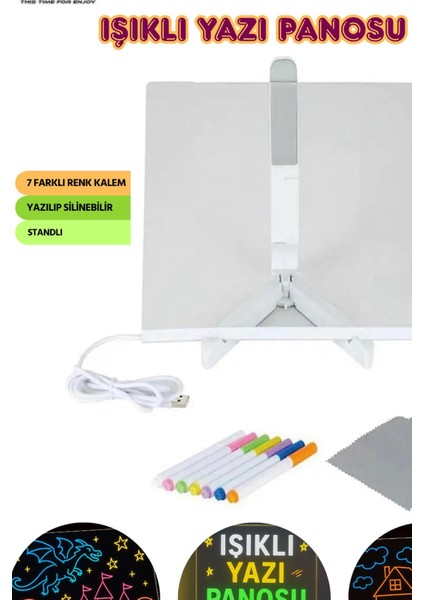 Neon Işıklı 7 Renk Işık Boyama Kalemli LED Resim Panosu Boyama Tahtası Kalemleri 20 x 20