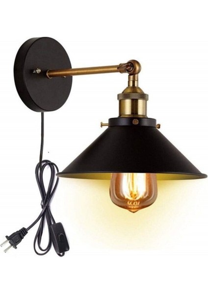 Retro Rustik Mafsallı Fişli Kablolu Metal Duvar Aplik Şapka Çapı: 23CM