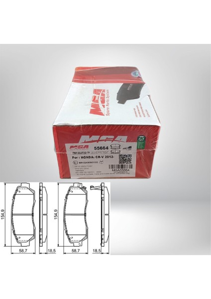 55664 / Honda Cr-V Re5 2007- / Cr-V 2012> / Cr-V Re6 2015- / Cr-V Rt6 2020- (Benzinli-Dizel) Ön Fren Balatası