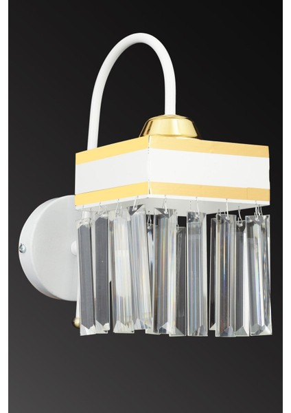 Beyaz Baston Kristal Taşlı Sarı Şeritli Kare Aşağı Bakan Modern Aplik fiyatları