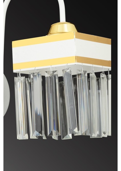 Beyaz Baston Kristal Taşlı Sarı Şeritli Kare Aşağı Bakan Modern Aplik modelleri