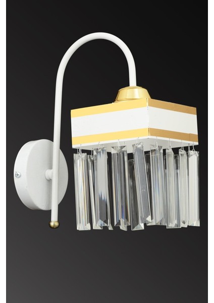 Beyaz Baston Kristal Taşlı Sarı Şeritli Kare Aşağı Bakan Modern Aplik fırsatları