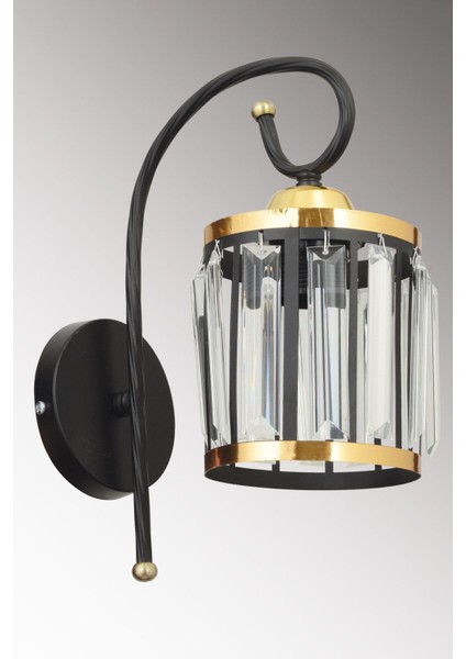 Siyah Kule Kristal Taşlı Sarı Şeritli Silindir Aşağı Bakan Modern Aplik fiyatları