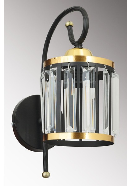 Siyah Kule Kristal Taşlı Sarı Şeritli Silindir Aşağı Bakan Modern Aplik modelleri