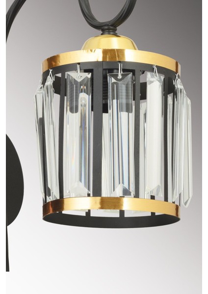 Siyah Kule Kristal Taşlı Sarı Şeritli Silindir Aşağı Bakan Modern Aplik fırsatları