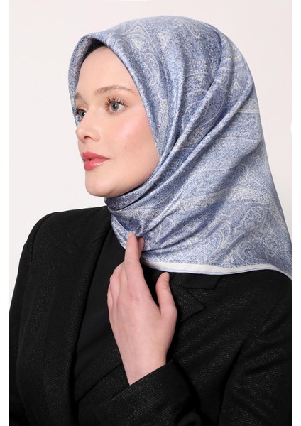 Bebe Mavisi Soyut Etnik Desen Twill Ipek Eşarp