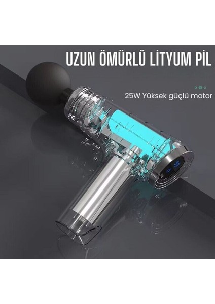 Siyah 4 Başlıklı Şarjlı Sporcu Masaj Tabancası, Hafif ve Güçlü