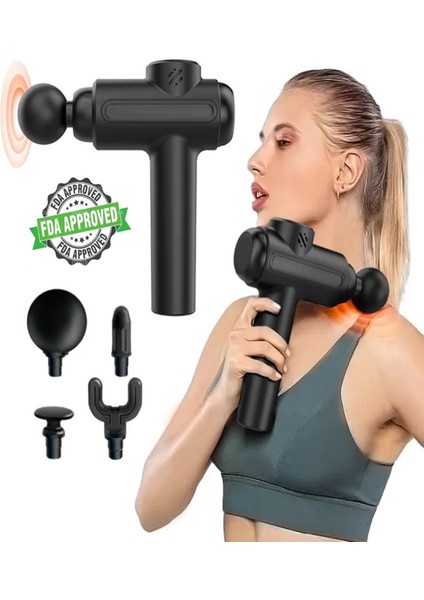 6 Modlu Taşınabilir Hızlı Titreşimli Masaj Tabancası, Siyah Renk
