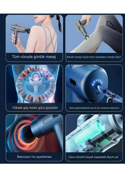 6 Modlu Taşınabilir Hızlı Titreşimli Masaj Tabancası, Siyah Renk fiyatları