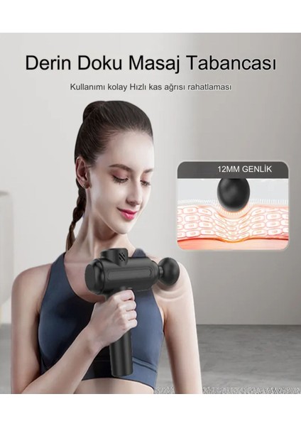 6 Modlu Taşınabilir Hızlı Titreşimli Masaj Tabancası, Siyah Renk fırsatları