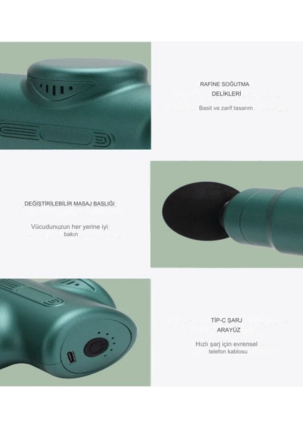 6 Modlu Taşınabilir Hızlı Titreşimli Masaj Tabancası, Siyah Renk