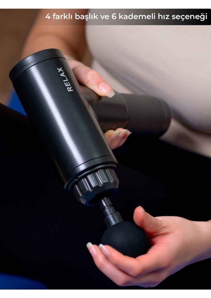 Masaj Tabancası Sporcu Masaj Aleti 4 Başlıklı Şarjlı Titreşimli Sporcu Masaj Tabancası