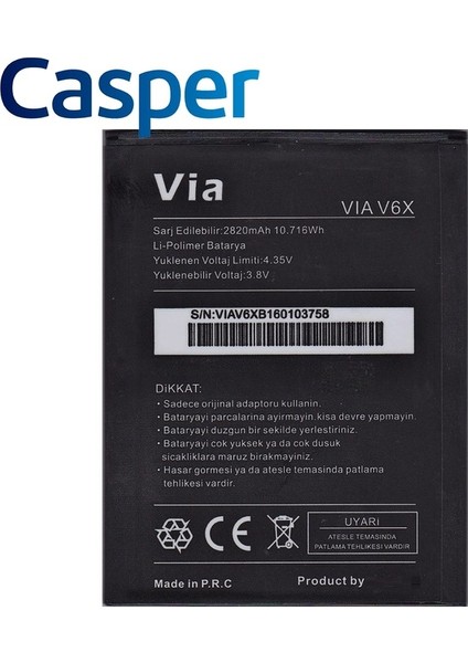 Casper Via V6X Pil Batarya