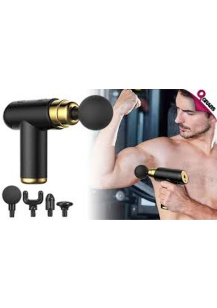 6 Kademe Hızlı Masaj Tabancası, 4 Başlık, Siyah Renk