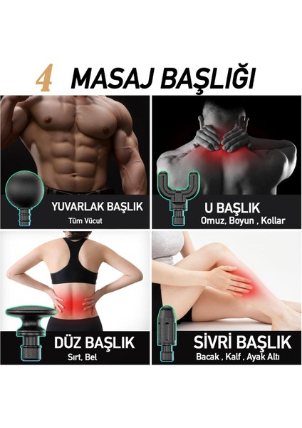 Profesyonel Şarjlı Masaj Tabancası - Derin Doku Masajı, 6 Hız Ayarlı, 4 Başlıklı Şarjı Masaj Aleti fiyatları