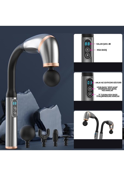 Profesyonel Şarjlı Masaj Tabancası - Derin Doku Masajı, 6 Hız Ayarlı, 4 Başlıklı Şarjı Masaj Aleti fırsatları