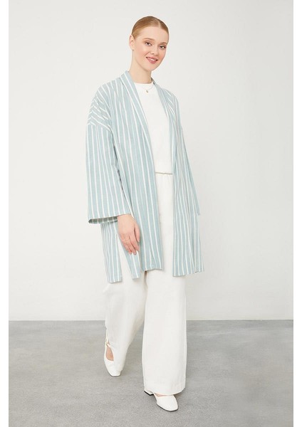 Mint Yeşili Çizgili Desen Kimono Takım modelleri