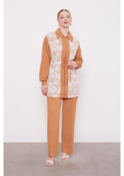 Camel Çiçek Işlemeli Ikili Takım