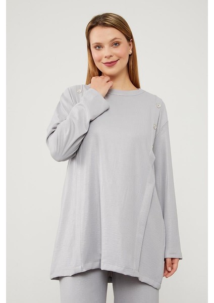 Gri Düğme Detaylı Bisiklet Yaka İkili Takım fiyatları