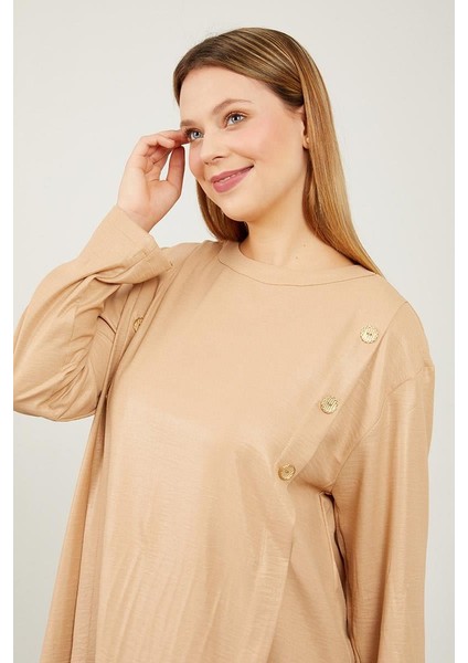 K.Bej Düğme Detaylı Bisiklet Yaka İkili Takım modelleri