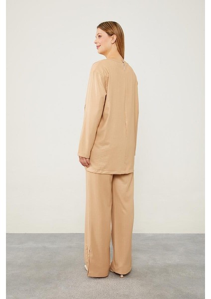 K.Bej Düğme Detaylı Bisiklet Yaka İkili Takım indirimleri