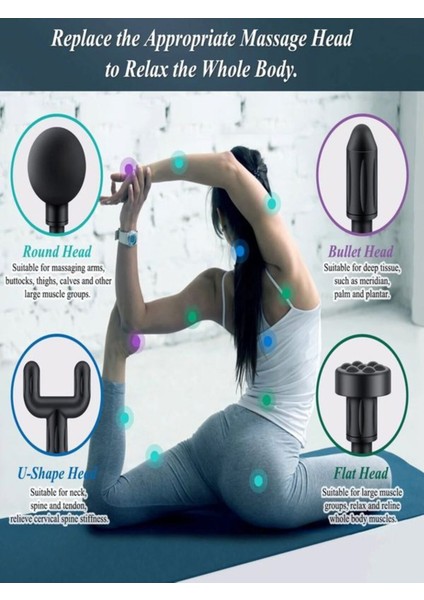 4 Yedek Kafa Elektrikli Kas Masaj Aleti, Güçlü ve Taşınabilir, Tüm Vücut için Siyah fiyatları