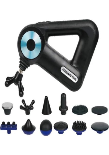 Hız ayarlı 12 başlıklı çok fonksiyonlu şarjlı masaj aleti, sporcu seti, siyah