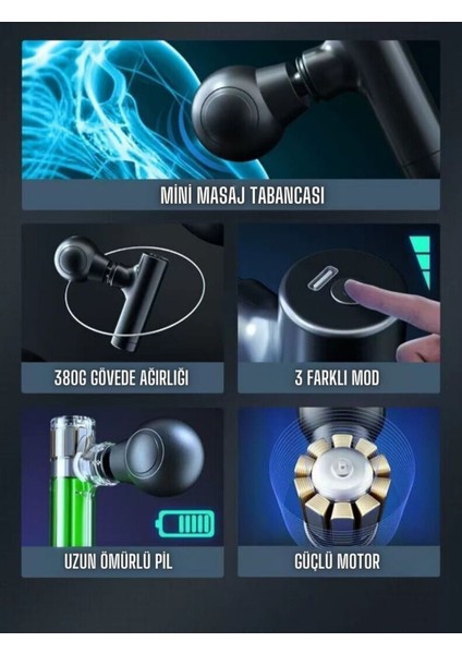 Mini Masaj Tabancası Şarjlı Titreşimli 3 Modlu TP-10352 fırsatları