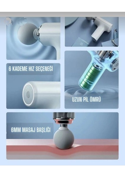 Masaj Tabancası Sporcu Masaj Aleti 4 Başlıklı Şarjlı Titreşimli Sporcu Masaj Tabancası