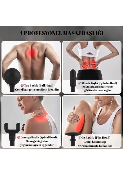 Şarjlı Masaj Tabancası - 4 Başlıklı, Sessiz Fırçasız Motor, Derin Doku Kas Masaj Aleti modelleri