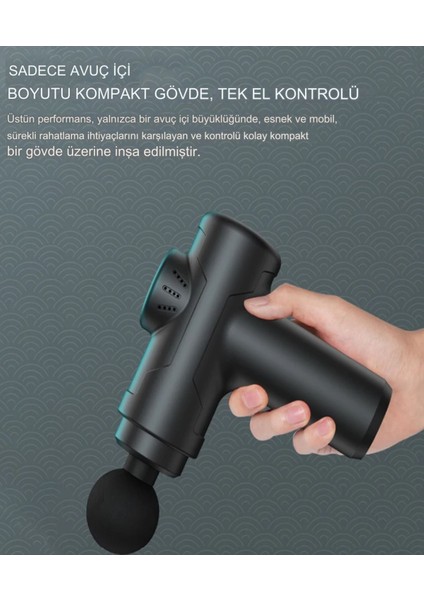 Kablosuz Masaj Tabancası, 6 Mod, LCD, Hız Ayarlı, Siyah Renk