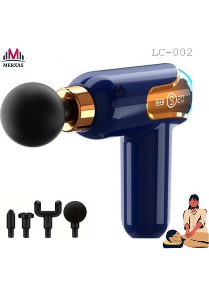 Şarjlı Masaj Tabancası, 4 Başlıklı, Hafif ve Renkli, Sporcu Uygun, Yenilikçi Tasarım