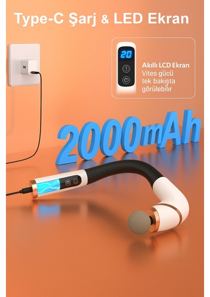 Şarjlı Masaj Tabancası - 4 Başlıklı, Sessiz Fırçasız Motor, Derin Doku Kas Masaj Aleti