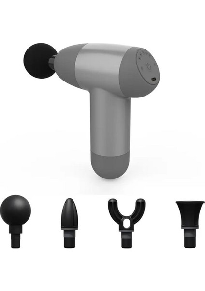 Gri renk mini masaj tabancası, 4 başlıklı, şarjlı, 5 kademeli, Type-C girişli fiyatları