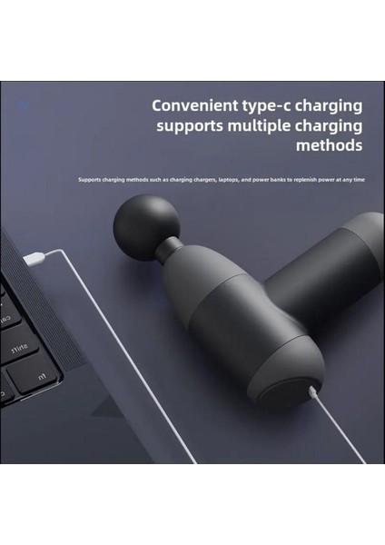 Gri renk mini masaj tabancası, 4 başlıklı, şarjlı, 5 kademeli, Type-C girişli fırsatları