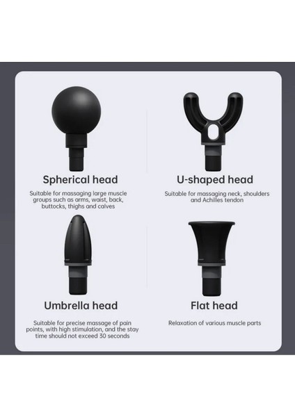 Gri renk mini masaj tabancası, 4 başlıklı, şarjlı, 5 kademeli, Type-C girişli indirimleri