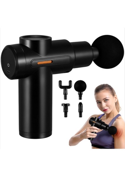 Mini Masaj Tabancası Titreşimli 4 Başlıklı 6 Kademeli Type C Girişli