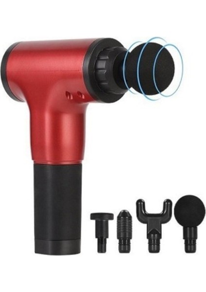 Kırmızı 4 Başlıklı Titreşimli Yoğurmalı 6 Fonksiyonlu Masaj Aleti