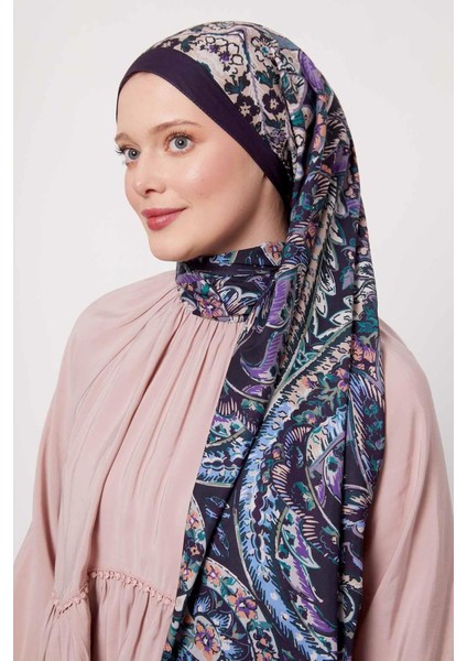 Mor Soyut Çiçek Desen Love Şal