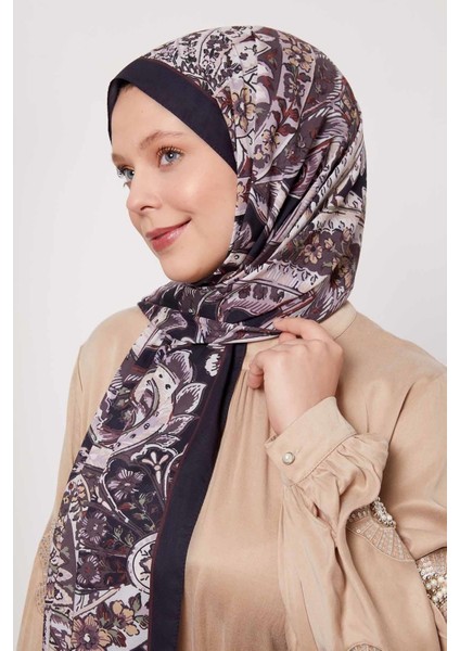 Siyah Soyut Çiçek Desen Love Şal