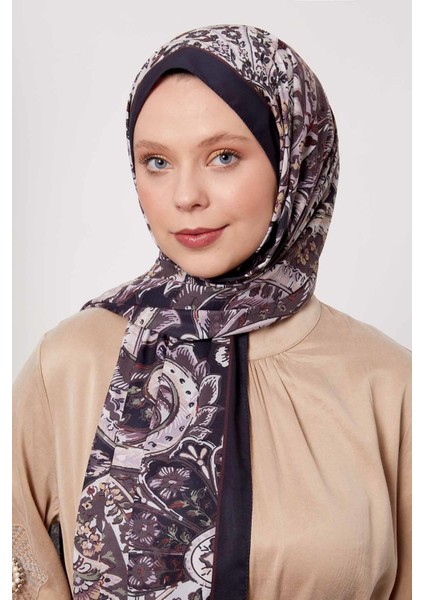 Siyah Soyut Çiçek Desen Love Şal modelleri