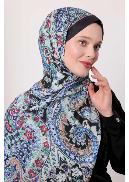 Mavi Soyut Çiçek Desen Love Şal