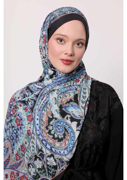 Mavi Soyut Çiçek Desen Love Şal modelleri