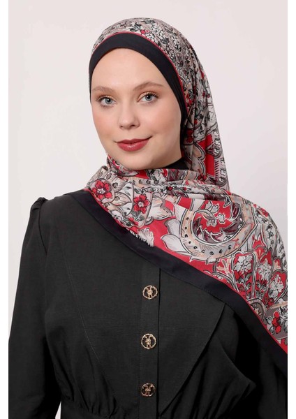 Siyah-Kırmızı Soyut Çiçek Desen Love Şal modelleri